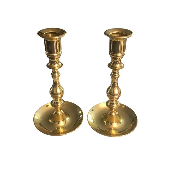 Vtg BALDWIN BRASS 7" Pair Candle Holders Candlesticks Round Base Forged in USA - Picture 3 of 6